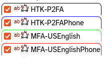 A list of ticked layers, each with a different coloured border: HTK-P2FA, HTK-P2FAPhone, MFA-USEnglish, and MFA-USEnglishPhone