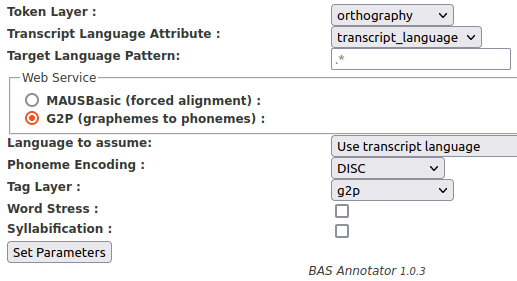 G2P configuration options