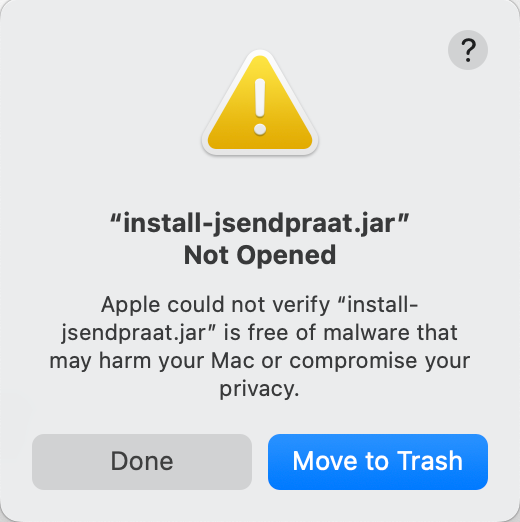 install-jsendpraat.jar Not Opened - buttons Done or Move to Trash