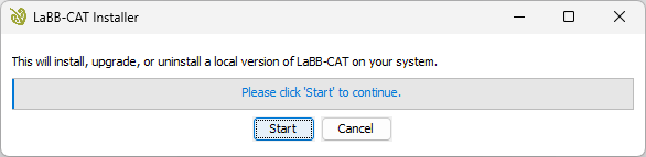 The LaBB-CAT installer with buttons: Start and Cancel